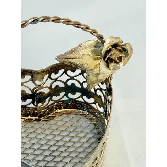 Set of 4  Silver Plated Metal Rose Handle Decorative Trinket Baskets - Picture 10 of 14